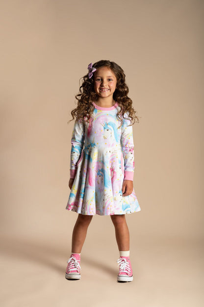Rock Your Baby - Fantasia Long Sleeve Waisted Dress (size 8-12)
