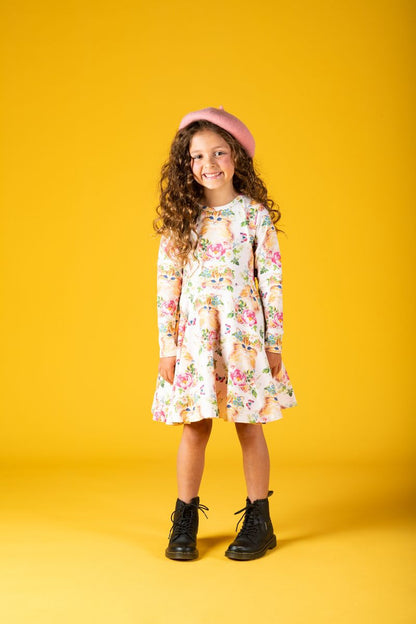 Kitty Kats Long Sleeve Waisted Dress