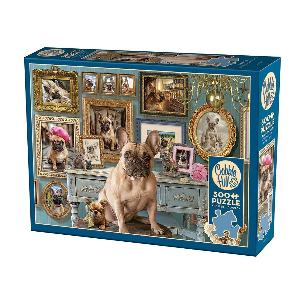 French Bulldog 500 piece puzzle with gallery wall of Frenchie portraits by Cobble Hill