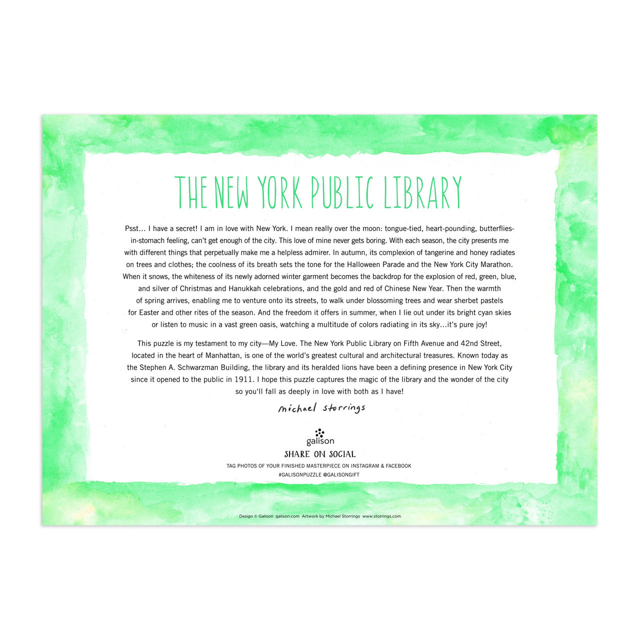 Galison 1000pc - New York Public Library Puzzle by Michael Storrings