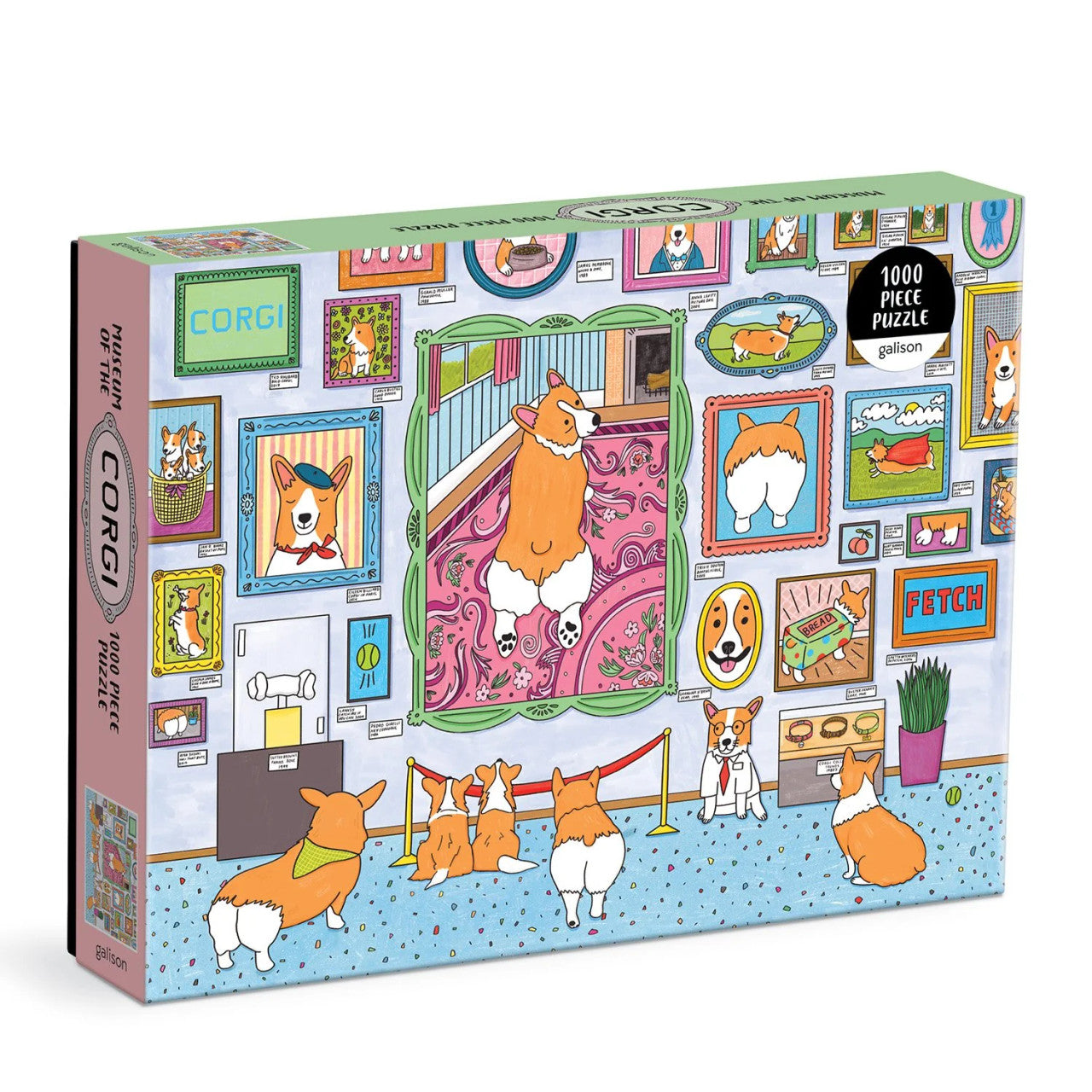 Galison Museum of the Corgi 1000 piece puzzle featuring colourful illustrated corgi artwork in a museum setting