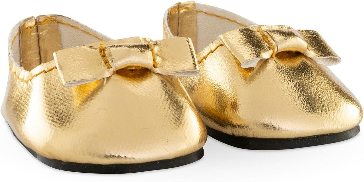 Gold ballet flats accessory for 36cm Mon Grand Corolle baby dolls with bow detail