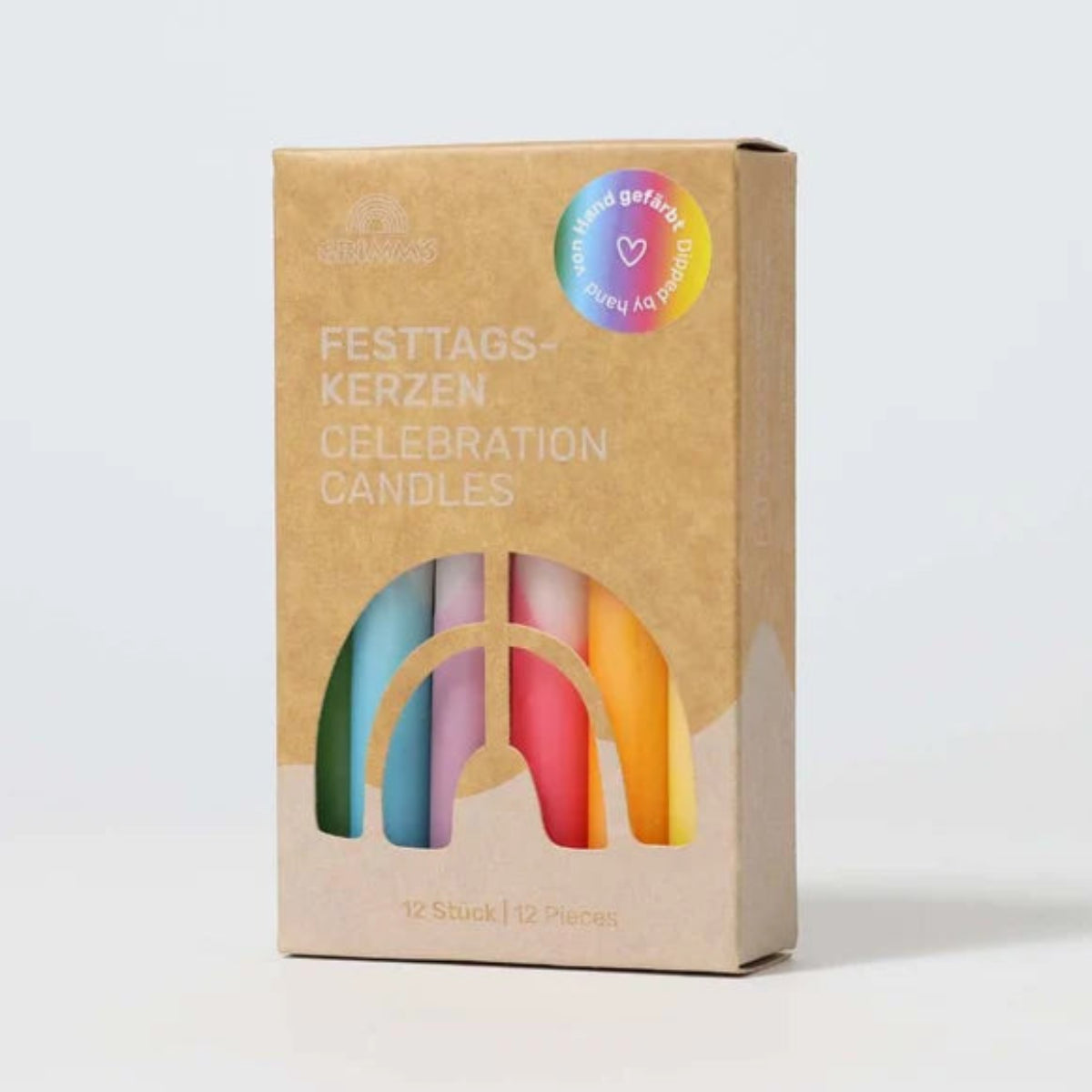 Grimm's Dip Dye Rainbow Celebration Candles 12 Pack