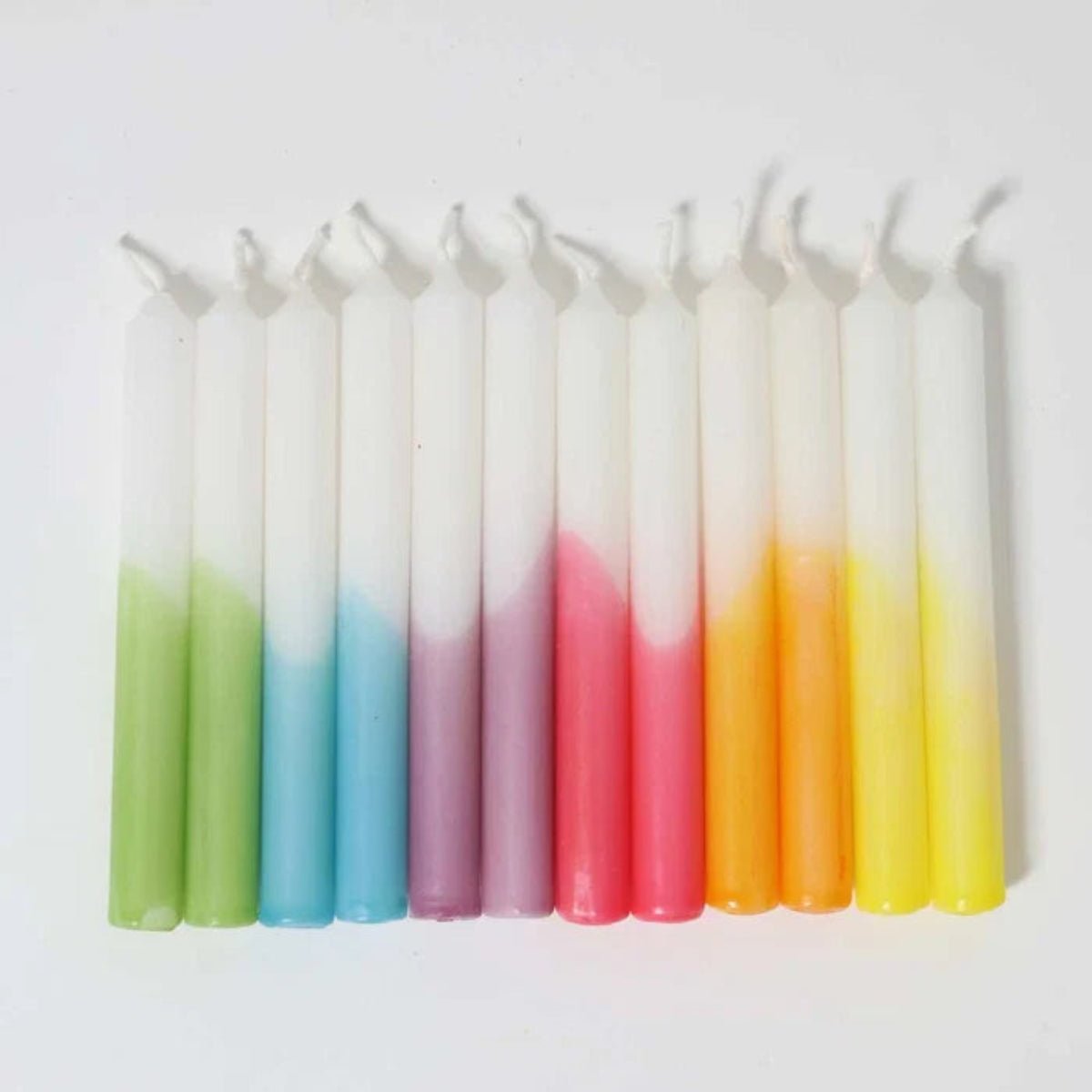Grimm's set of 12 hand-dipped rainbow celebration candles