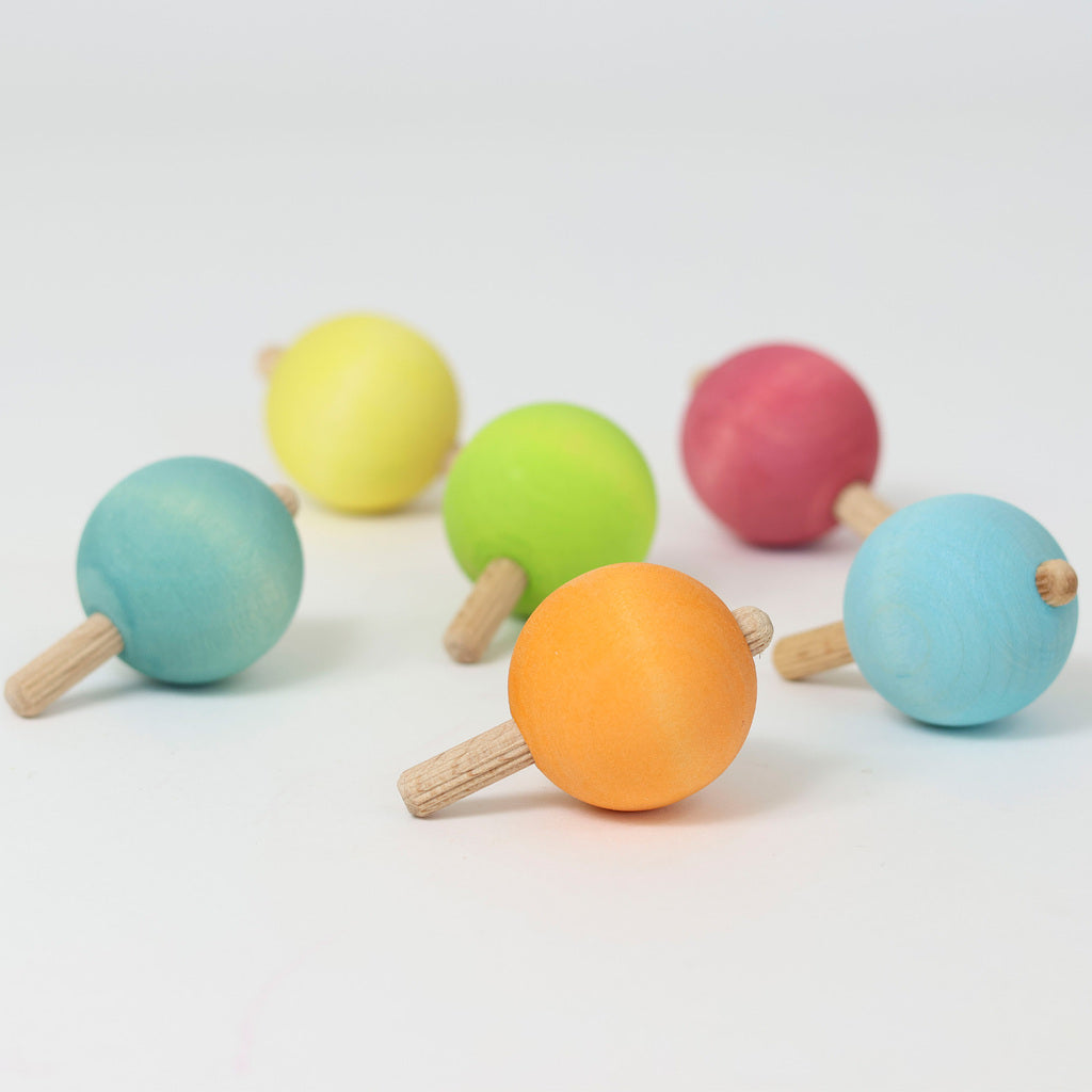 Grimm's Wooden Spinning Tops Set of 6 - Pastel Colours