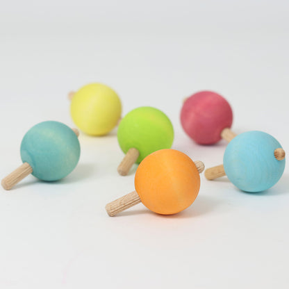 Grimm's Wooden Spinning Tops Set of 6 - Pastel Colours