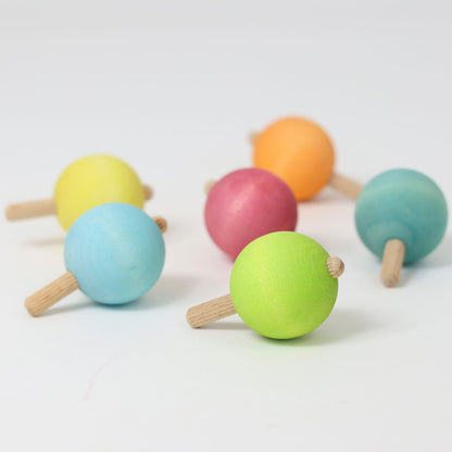 Grimm's Wooden Spinning Tops Set of 6 - Pastel Colours