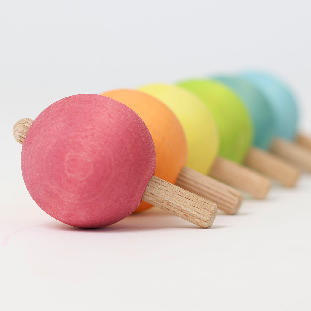 Grimm's Wooden Spinning Tops Set of 6 - Pastel Colours