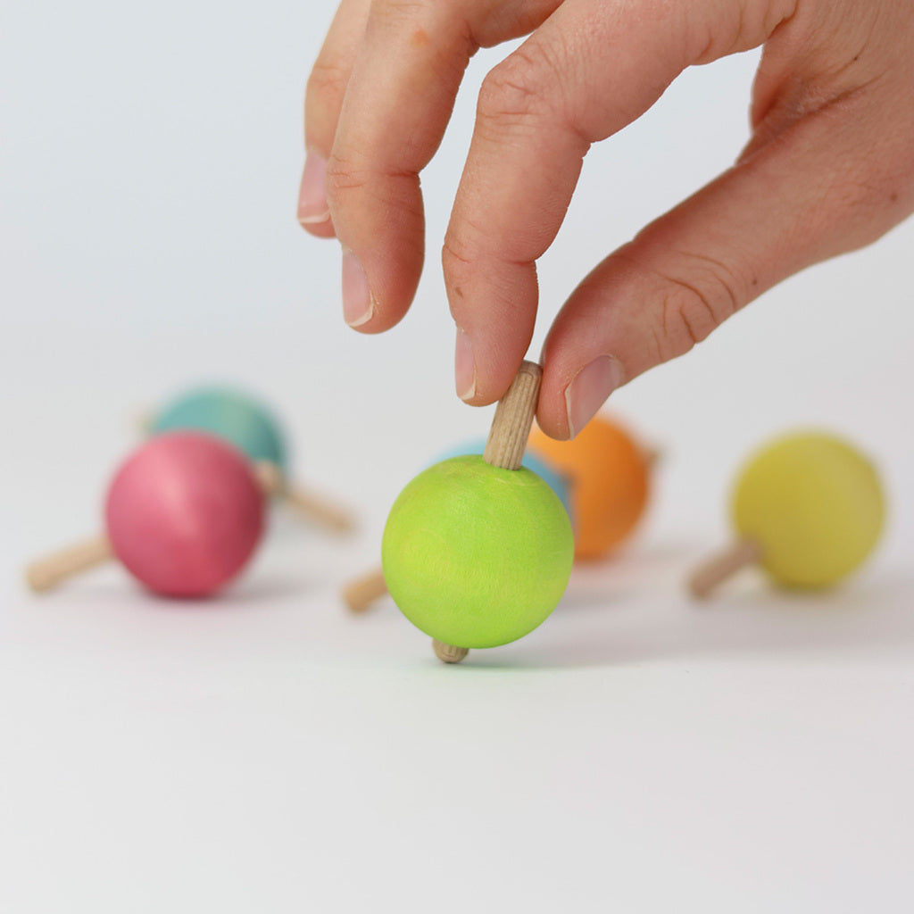 Grimm's Wooden Spinning Tops Set of 6 - Pastel Colours