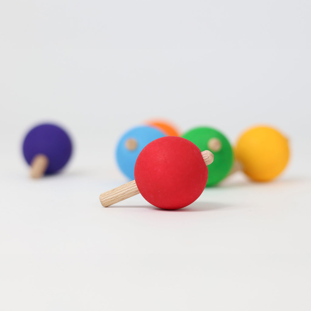 Grimm's Wooden Spinning Tops Set of 6 - Rainbow Colours