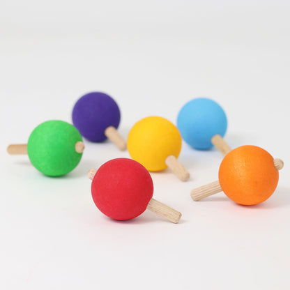 Grimm's Wooden Spinning Tops Set of 6 - Rainbow Colours