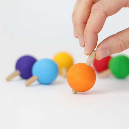 Grimm's Wooden Spinning Tops Set of 6 - Rainbow Colours