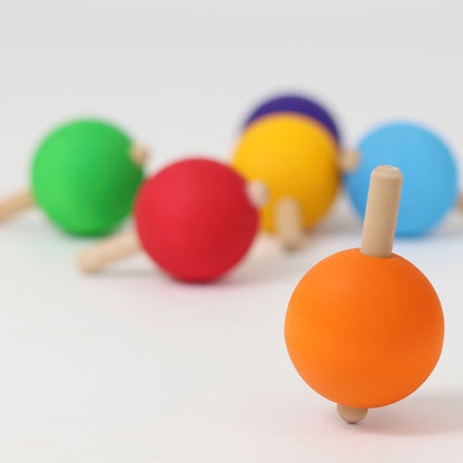 Grimm's Wooden Spinning Tops Set of 6 - Rainbow Colours