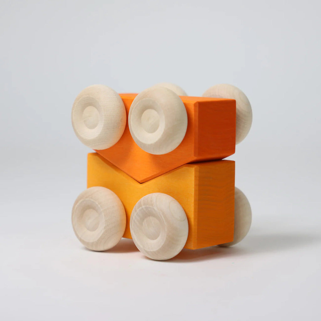 Grimm's Wooden Stacking Cars Set of 2 for Toddlers - Orange
