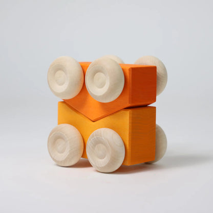 Grimm's Wooden Stacking Cars Set of 2 for Toddlers - Orange