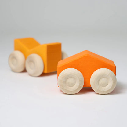 Grimm's Wooden Stacking Cars Set of 2 for Toddlers - Orange