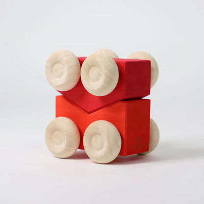 Grimm's Wooden Stacking Cars Set of 2 for Toddlers - Red