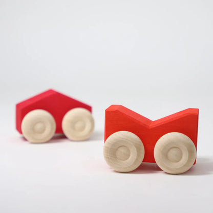 Grimm's Wooden Stacking Cars Set of 2 for Toddlers - Red