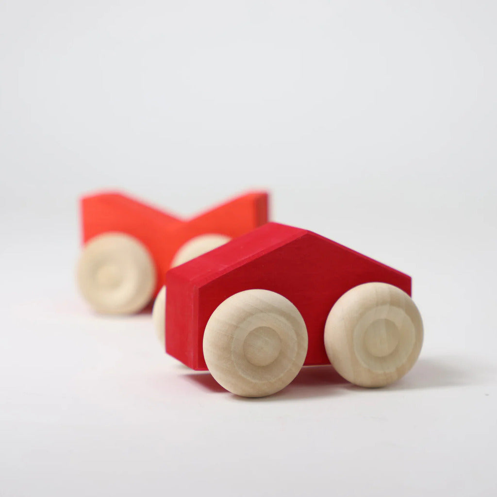 Grimm's Wooden Stacking Cars Set of 2 for Toddlers - Red
