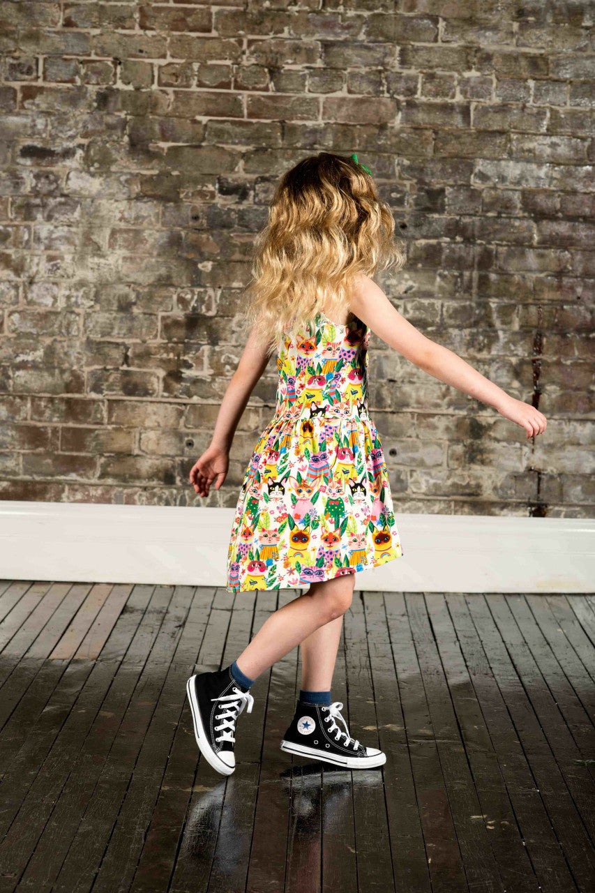 Cool Cats Sleeveless Drop Waist Dress