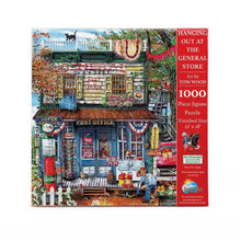 Sunsout Hanging Out at the General Store 1000 piece jigsaw puzzle with vintage shop and countryside scene