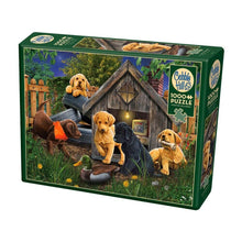 In The Doghouse 1000 piece puzzle with puppies and doghouse backyard scene by Cobble Hill