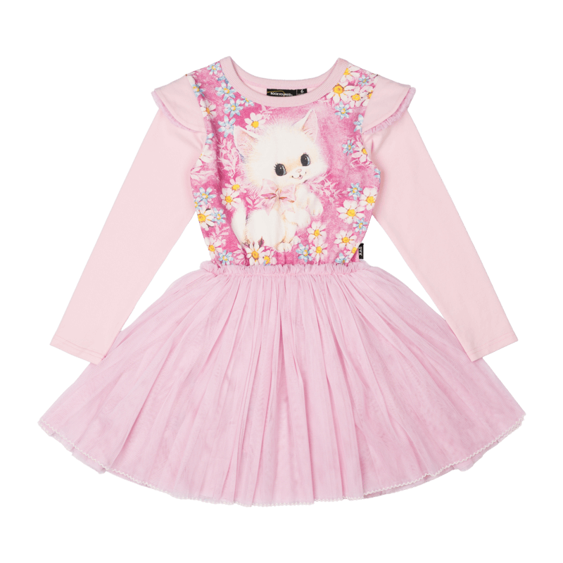 White Kitten Long Sleeve Circus Dress
