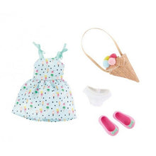 Kruselings Ice Cream Lover doll outfit with printed dress, pink shoes and ice cream handbag accessory