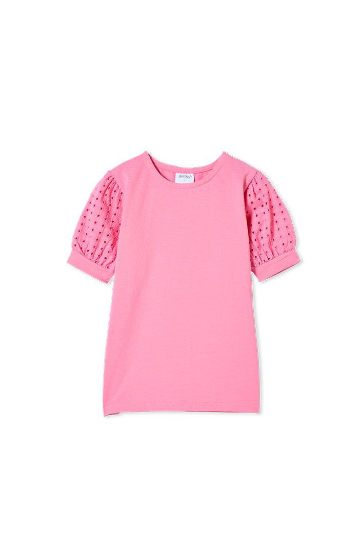 Pink Broderie Sleeve Tee