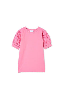Pink Broderie Sleeve Tee