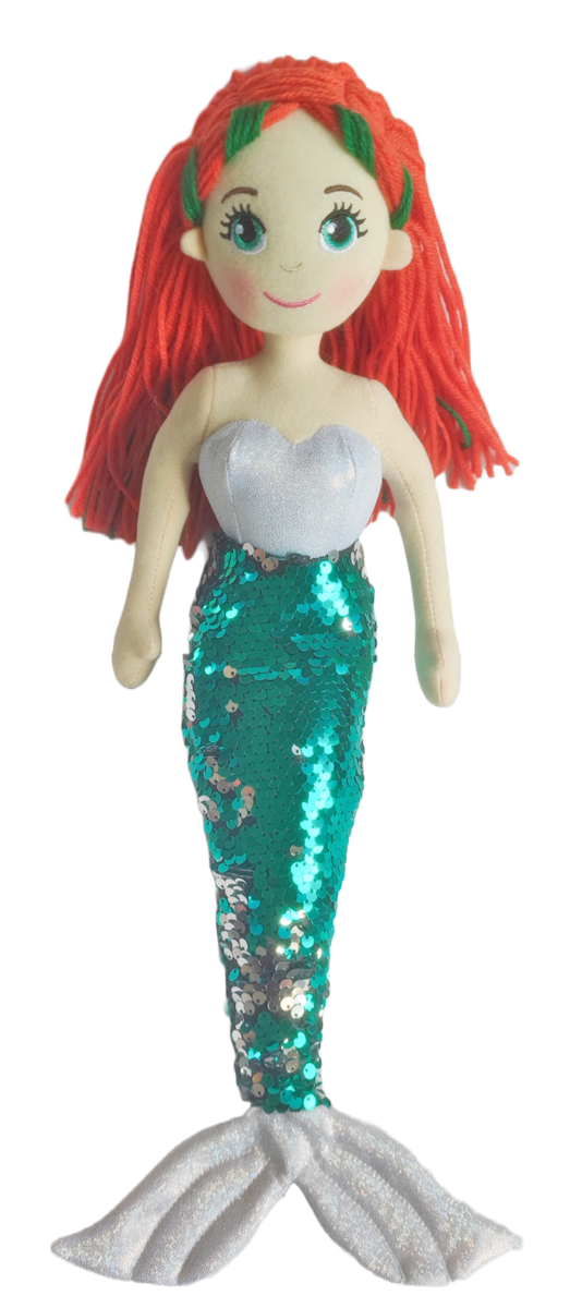 Cotton Candy - 45cm FAITH Green/Silver Flip Sequinned Tail Mermaid
