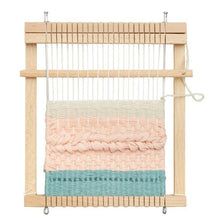 Micki wooden weaving frame craft loom with woven pastel yarn design