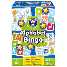 Orchard Toys Alphabet Bingo educational letter matching game for kids with colourful alphabet boards and picture cards.
