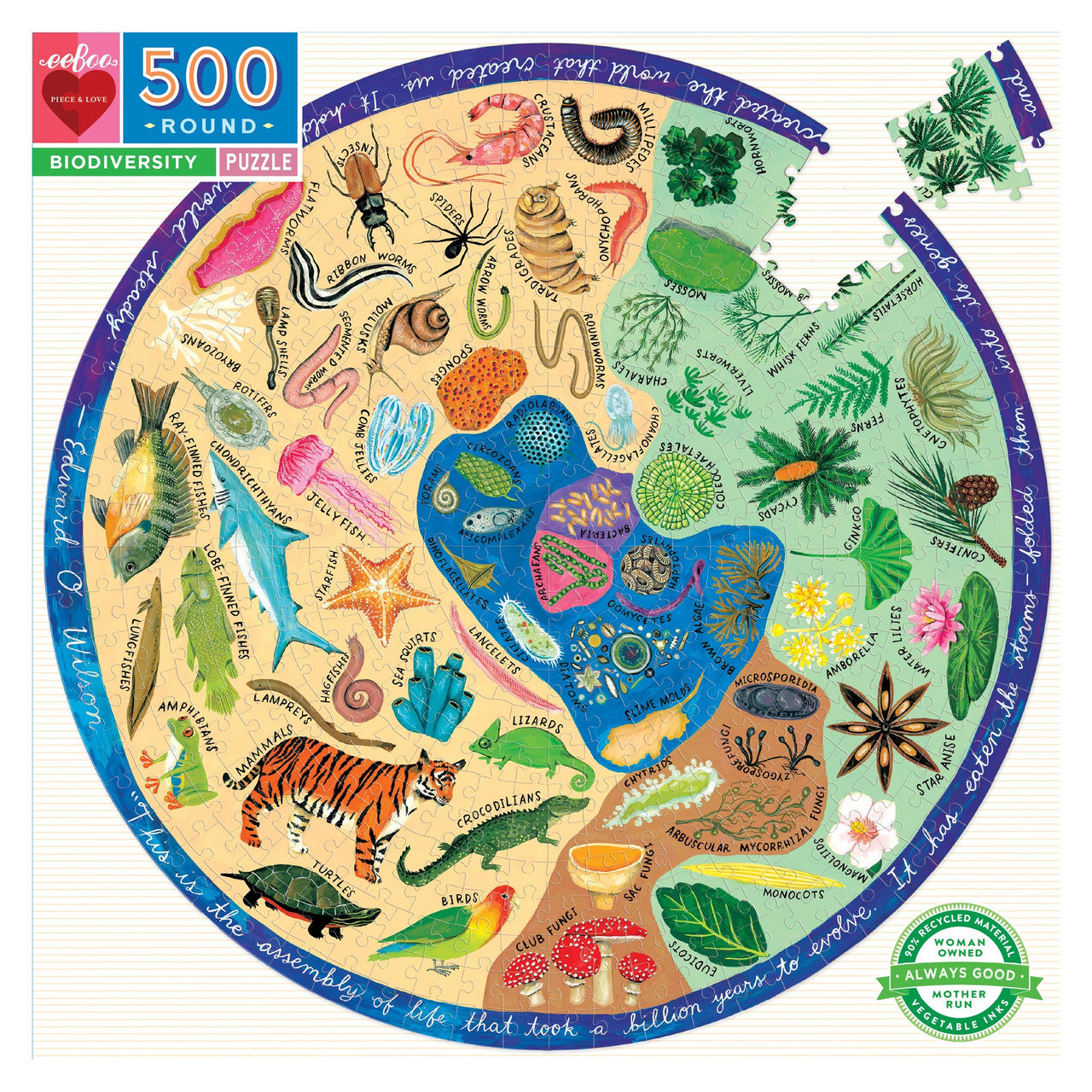 eeBoo 500pc - Biodiversity Round Puzzle