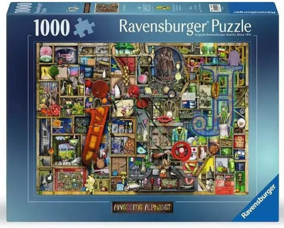 Ravensburger Awesome Alphabet I and J 1000 piece puzzle by Colin Thompson with highly detailed collage artwork