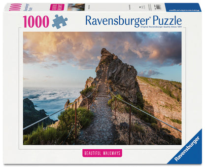 Ravensburger Pathway to Heaven 1000 piece puzzle featuring mountain trail above the clouds at sunrise