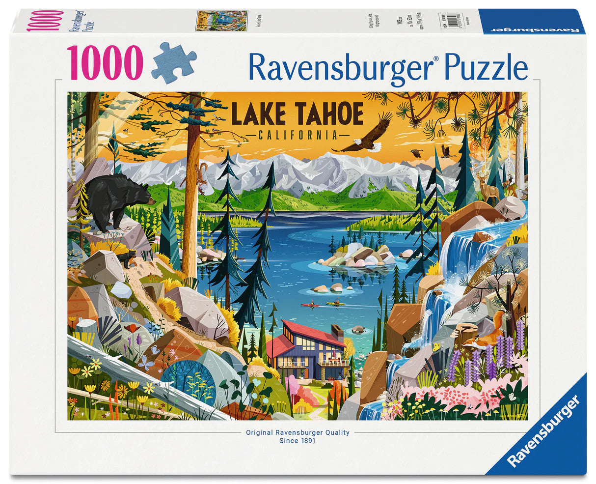 Ravensburger SacRed Lake Tahoe 1000 piece puzzle featuring colourful mountain lake landscape and wildlife artwork