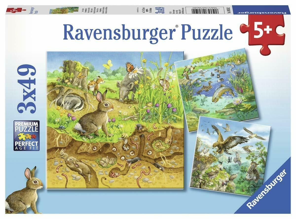 Ravensburger 3x49pc - Animals in their Habitats Puzzle