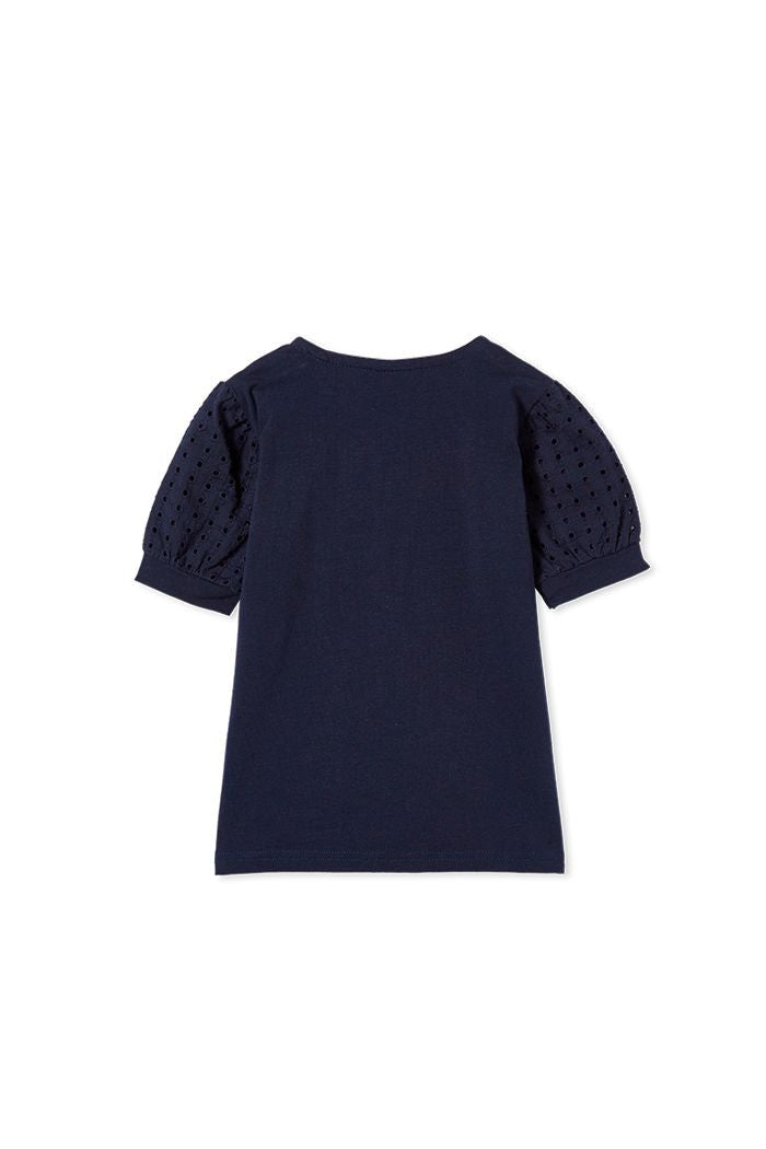 Navy Broderie Sleeve Tee