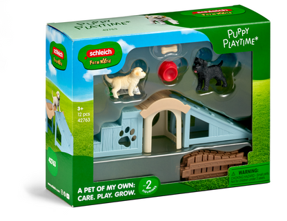 Schleich Adventure Fun for Little Puppies 42763 FARM WORLD puppy playground playset with two puppies, kennel, ramp and seesaw