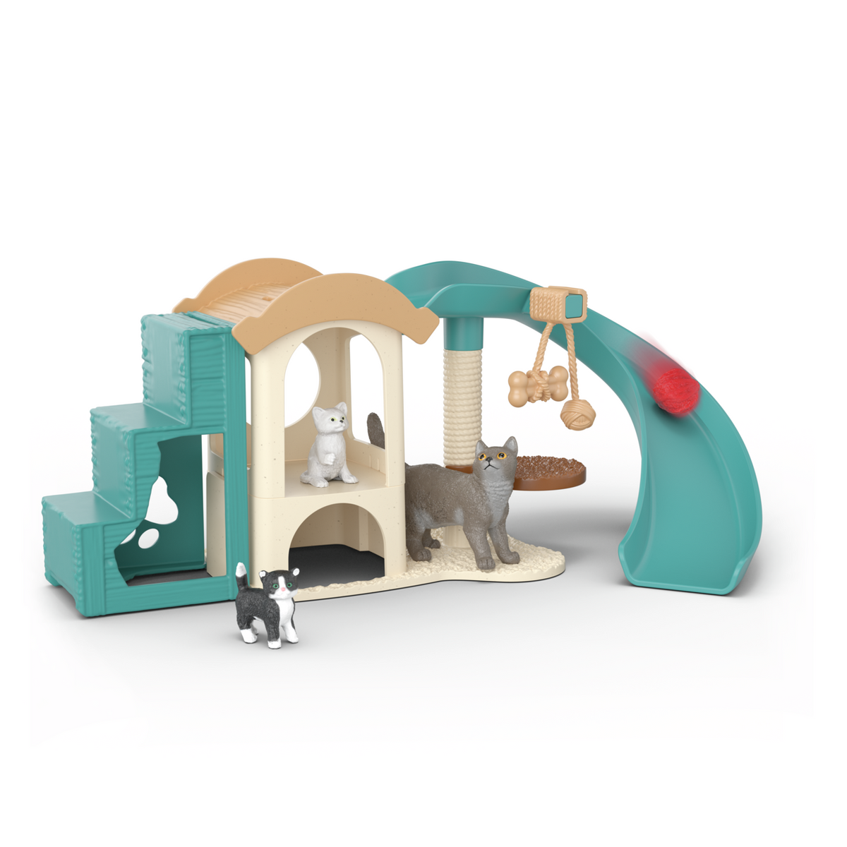 Schleich Playfun for Cats 42764 FARM WORLD playset with adult cat, kittens, playground, slide, scratching post and cat house