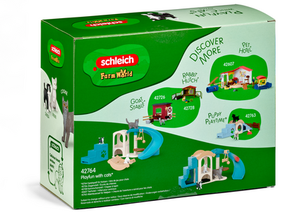 Schleich Playfun for Cats 42764 FARM WORLD playset with adult cat, kittens, playground, slide, scratching post and cat house