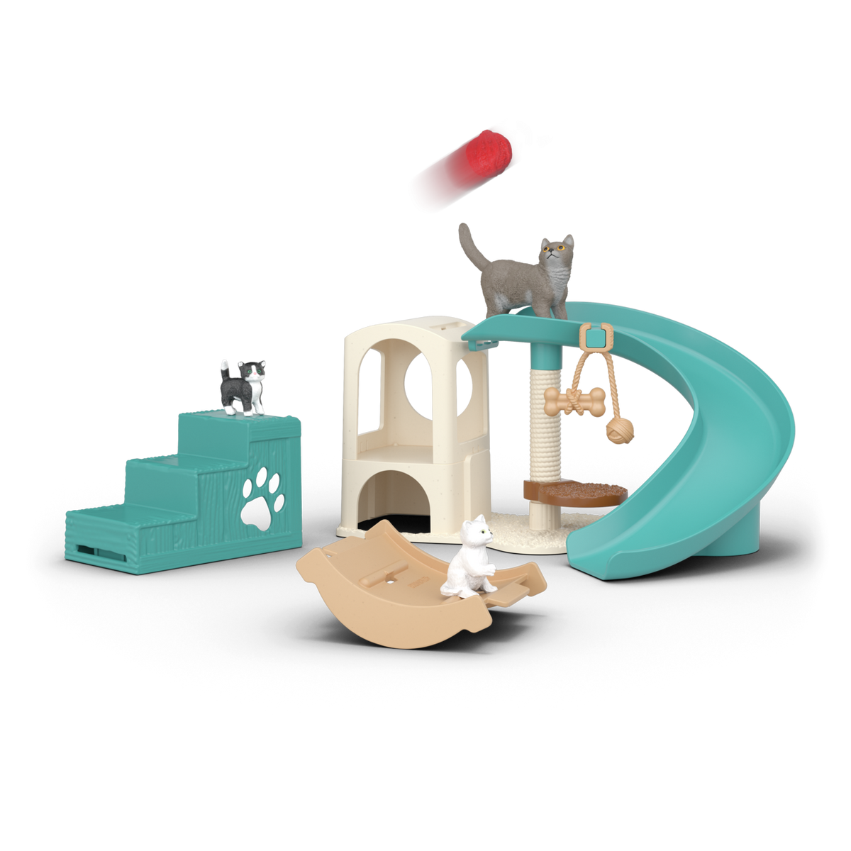 Schleich Playfun for Cats 42764 FARM WORLD playset with adult cat, kittens, playground, slide, scratching post and cat house