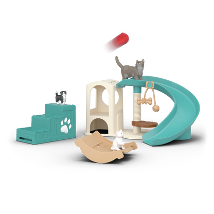 Schleich Playfun for Cats 42764 FARM WORLD playset with adult cat, kittens, playground, slide, scratching post and cat house