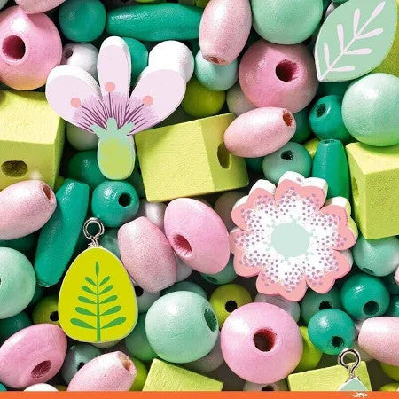 Djeco - Colourful Flowers and Foliage Wooden Beads 450pcs *DAMAGED BOX*
