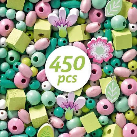 Djeco - Colourful Flowers and Foliage Wooden Beads 450pcs *DAMAGED BOX*