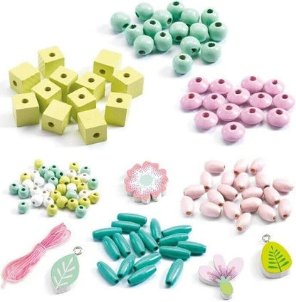 Djeco - Colourful Flowers and Foliage Wooden Beads 450pcs *DAMAGED BOX*