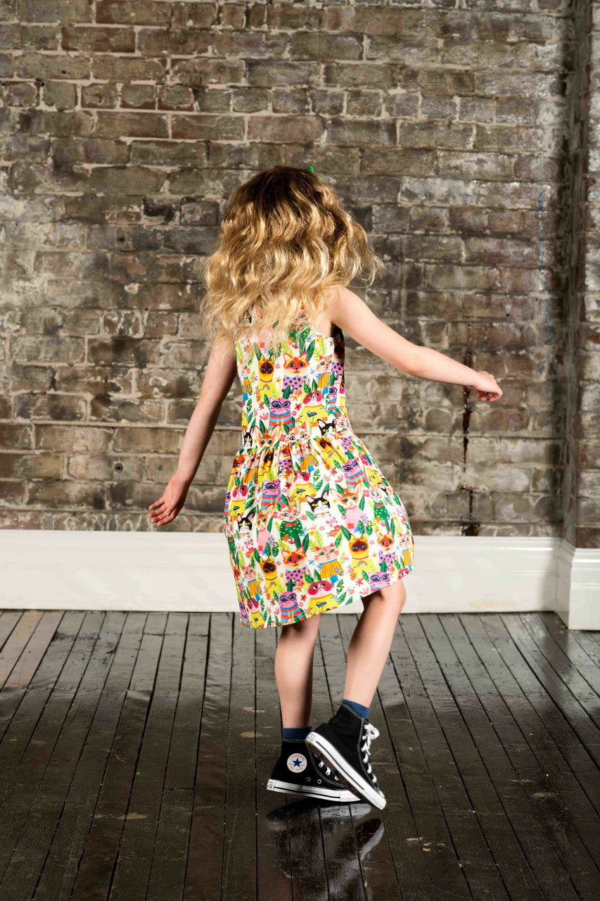Cool Cats Sleeveless Drop Waist Dress
