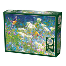 Visiting the Meadow 1000 piece puzzle with birds and wildflowers in colourful nature scene by Cobble Hill