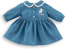 Weekend in Paris dress for 36cm Mon Grand Corolle baby dolls with denim-look fabric and floral collar